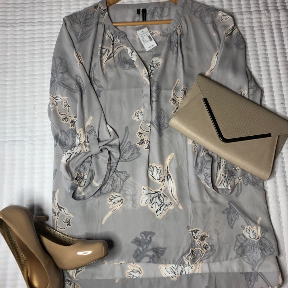Maurices Gray Floral Tunic Blouse Size XXL